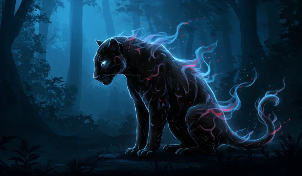 Mistyczna czarna pantera symbolizująca tajemniczość i siłę magiczną